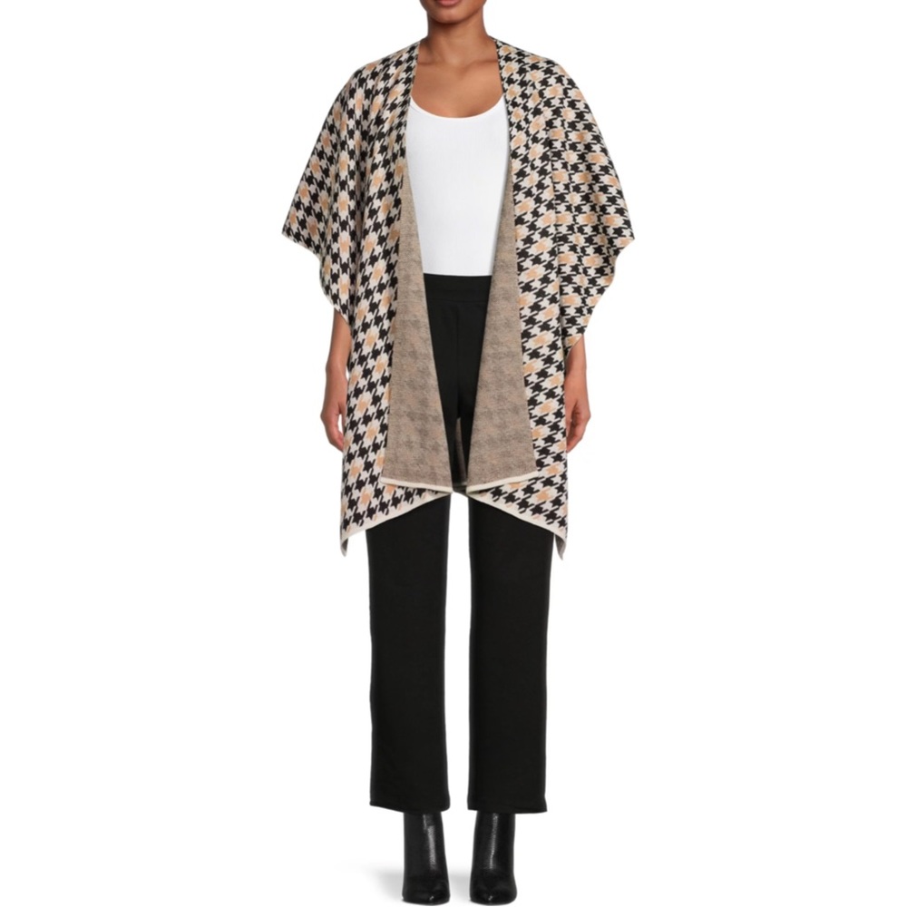 Time and Tru Houndstooth Shawl Wrap Sweater Cardigan